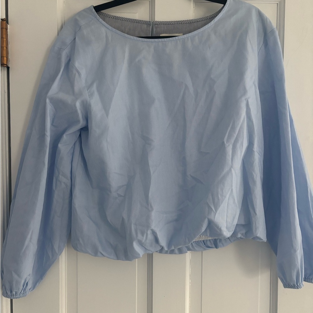 Maeve Light Blue Long Sleeve Boatneck Top